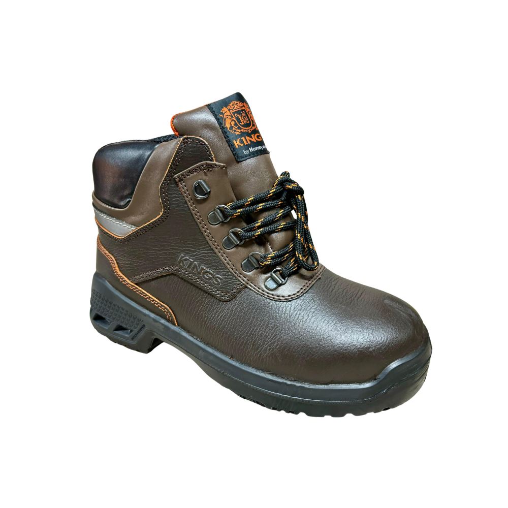 KING S Brown Mid Cut Padded Ankle Collar Safety Boot Dual Density Poly