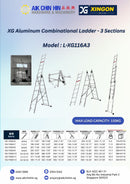 XG Aluminum Combinational Ladder - 3 Sections | Model : L-XG116A3 Multi Stair Case Ladder XG