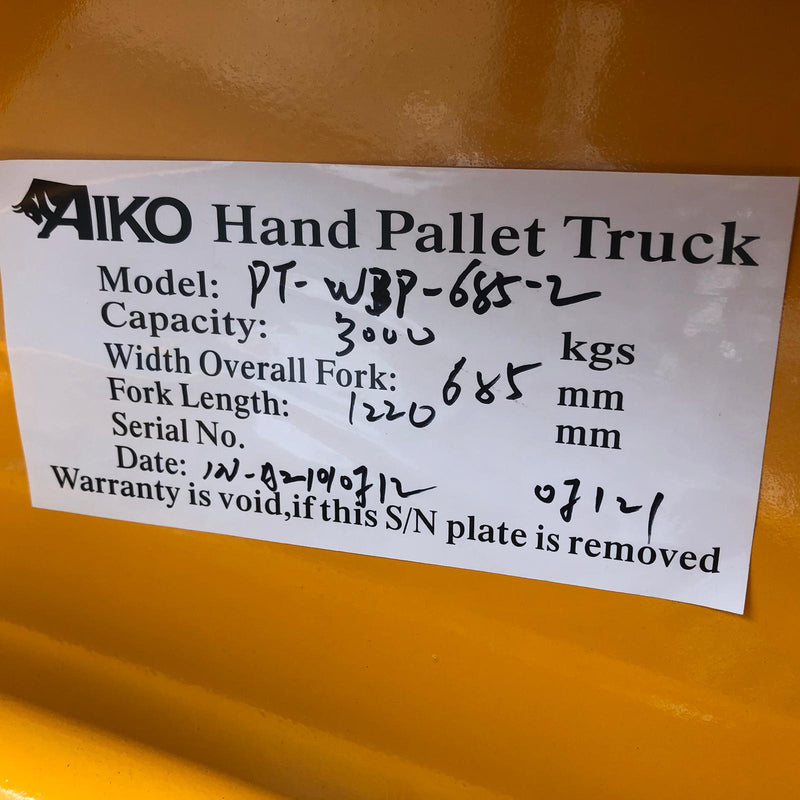 Aiko 3Ton 540mx1150mm Pallet Truck Double Pu Wheel- Long | Model : PT-W3P-540-2 Pallet Truck Aiko 