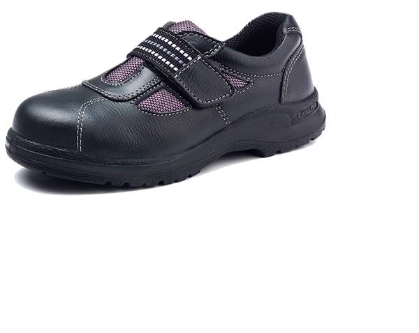 KING'S Ladies Black/Pink Full Grain Leather with Textile Strap-on Safety Shoe | Model : SHOE-KL225X, UK Size : #3(35) - #8(40) ((Discontinued)