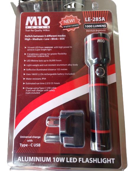M10 10W LED Rechargeable Flashlight LE-285A (014-032-2855) M10 10W LED Rechargeable Flashlight LE-285A (014-032-2855)