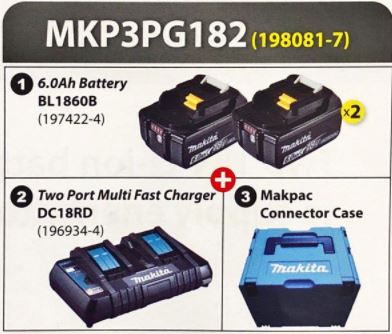 Makita 18V X 6.0Ah Battery Combo Kit with Double Port Charger | Model : M*198081-7 (MKP3PG182) Battery Kit MAKITA 