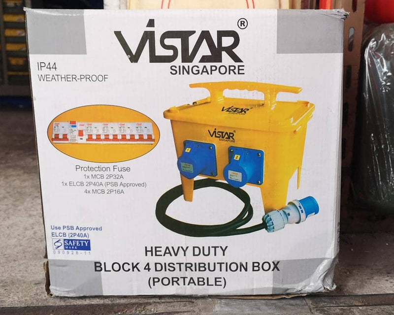 Vistar Heavy Duty Block 4 Distribution Box (ELCB) 4 way 16A Yellow Box | Model : CEE-ELCB-4W - Aikchinhin