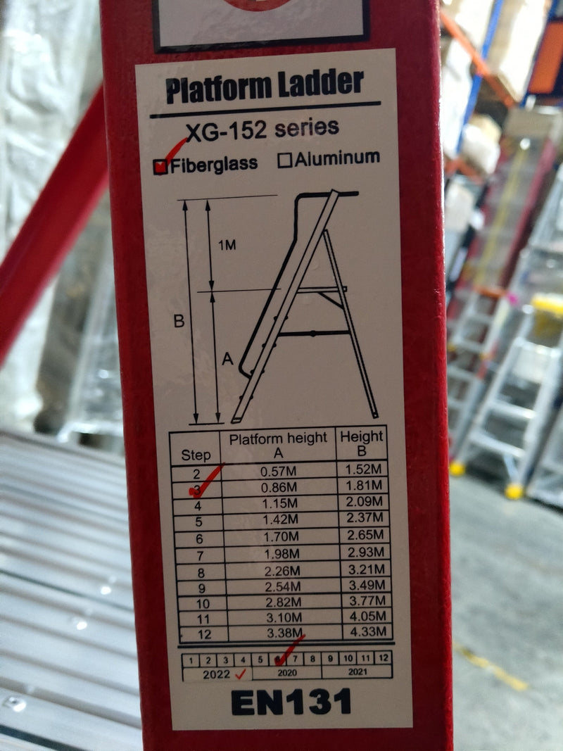 XG Fibreglass Platform Shelf Ladder, C-Type | Sizes : 3 - 12 Steps | Model : L-XG152FA Ladder XG 