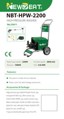 Newbeat High Pressure Washer 2200W 100Bar C/W 8M Hose And Gun | Model: NBT-HPW-2200
