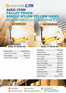 Aiko 3Ton Pallet Truck 685*1220*85Mm Single Nylon Yellow Hand | Model : PT-CBY3N-685
