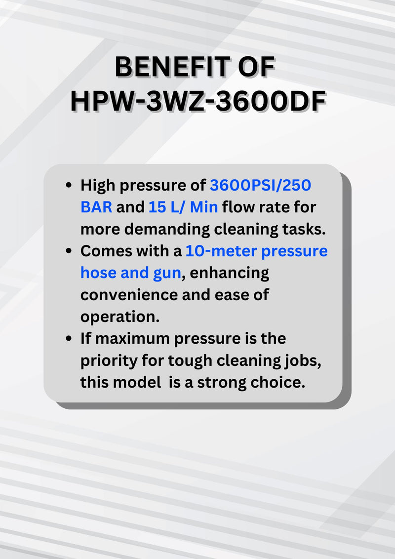 Aiko 10HP, 250BAR 188FA Diesel Engine High Pressure Washer Come with 10m Pressure Hose & Gun | Model : HPW-3WZ-3600DF High Pressure Pump Aiko 