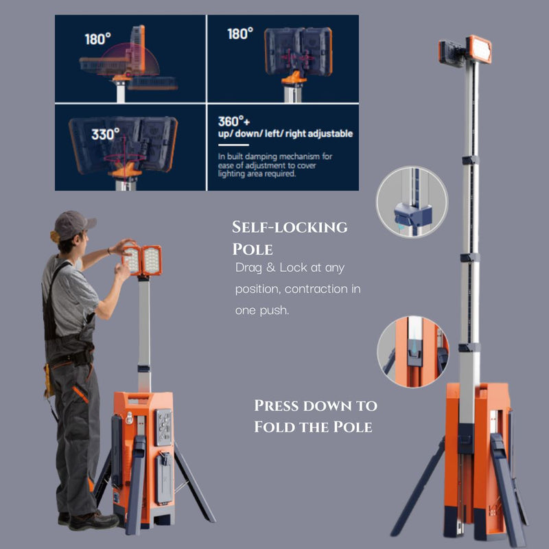 Aiko 2.2M Portable IP66 LI-ION Tower Light (1x Big Battery, 1x Dual Charger) | Model : AL-400-2.2M Tower Light Aiko 