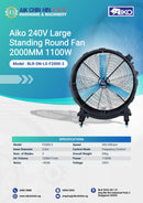 Aiko 240V Large Standing Round Fan 2000MM 1100W | Model: BLR-DN-LS-F2000-3 Standing Fan Aiko 