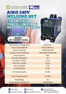 Aiko 240V welding set with 8m TIG26 torch and 3m 25mm² welding cable set, model W-TIG200P-ACDC, on a plain background.