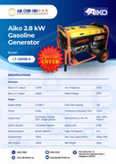 Aiko 2.8 kW Gasoline Generator | Model : LT-3600B-8 Petrol Generator AIKO 