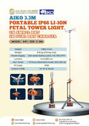 Aiko 3.3M Portable IP66 Li-ion Petal Tower Light (2X Small Battery, 1X Dual Bay Charger) | Model: APL-300-3.3M Tower Light Aiko 