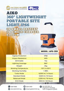 Aiko 360° Lightweight Portable Site Light IP66 (1X Small Battery, 1X Single Charger) , 6,000LM | Model: APS-200 Tower Light Aiko 