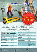 Aiko 3Ton Pallet Truck 685*1220*85Mm Single Nylon Yellow Hand | Model : PT-CBY3N-685 Pallet Truck Aiko 