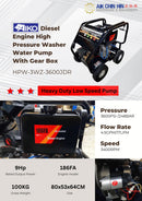 Aiko 3WZ-3600JDR 200 Bars Diesel Pressure Washer Water Pump With Gear Box 3WZ-3600JDR | Model: HPW-3WZ-3600JDR Bar High Pressure Cleaner Aiko 