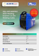 Aiko ARC400PRO 415V Welding Inverter c/w 3m Welding Cable | Model : W-MY-ARC400PRO Welding Inverter Aiko 