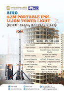 AIKO ATL-500-4.2M Battery Tower Light 4.2m — 62,000lm, 20h+ Runtime, IP65 | Diesel Light Tower Replacement Tower Light Aiko 