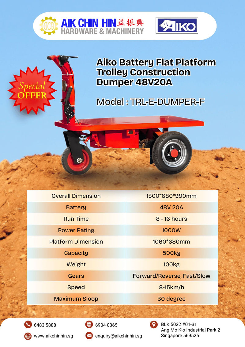 Aiko Battery Flat Platform Trolley Construction Dumper 48V20A | Model : TRL-E-DUMPER-F Trolley Aiko 