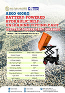 AIKO Battery-Powered Hydraulic Self-Unloading Tipping Cart 400KG – Electric Dumper Cart (Orange) | Model: TRL-E-DUMPER-HY-ST-SLT Material Handling Equipment AIKO 
