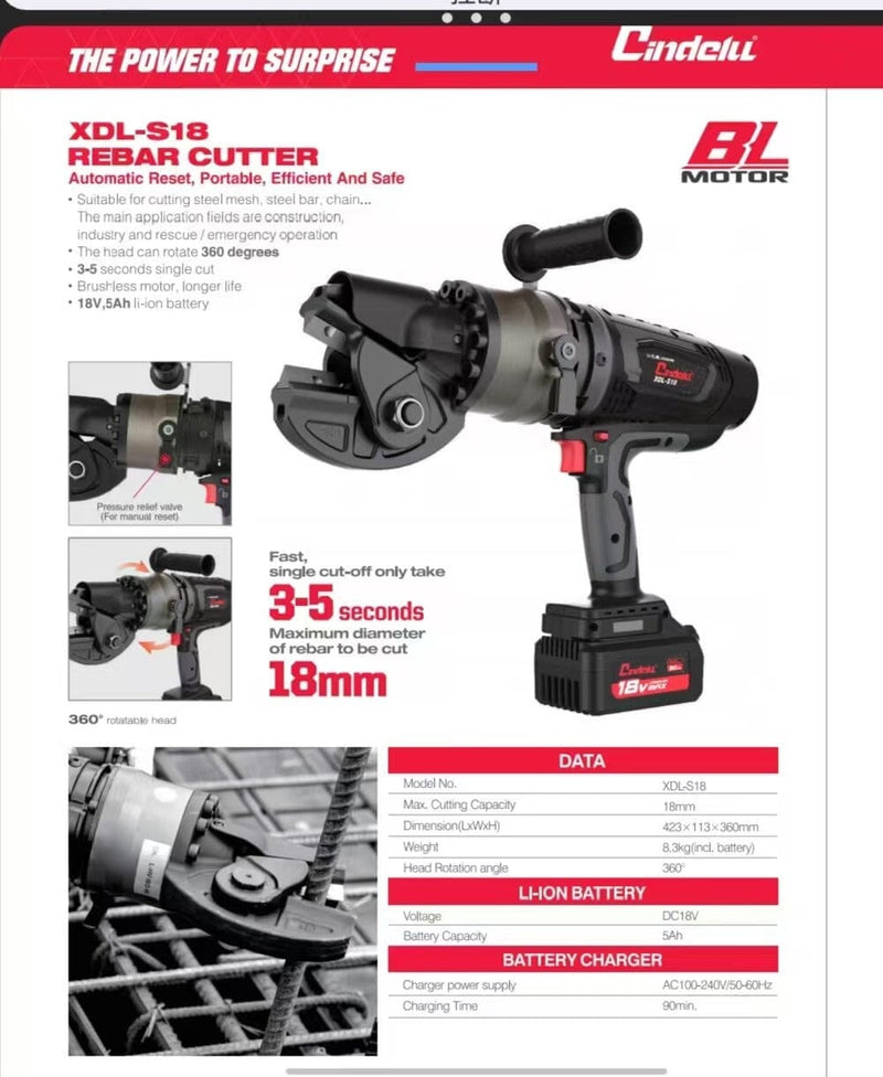 Aiko Cindelu Rebar Cutter (BL) 18mm C/W 2 Battery & 1 Charger | Model: XDL-S18 Rebar Cutter Aiko 