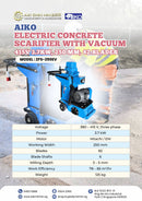 Aiko electric concrete scarifier with vacuum, 250mm cutting width, 82 blades, 415V, 3.7kW model ZFS-250EV, industrial floor grinder