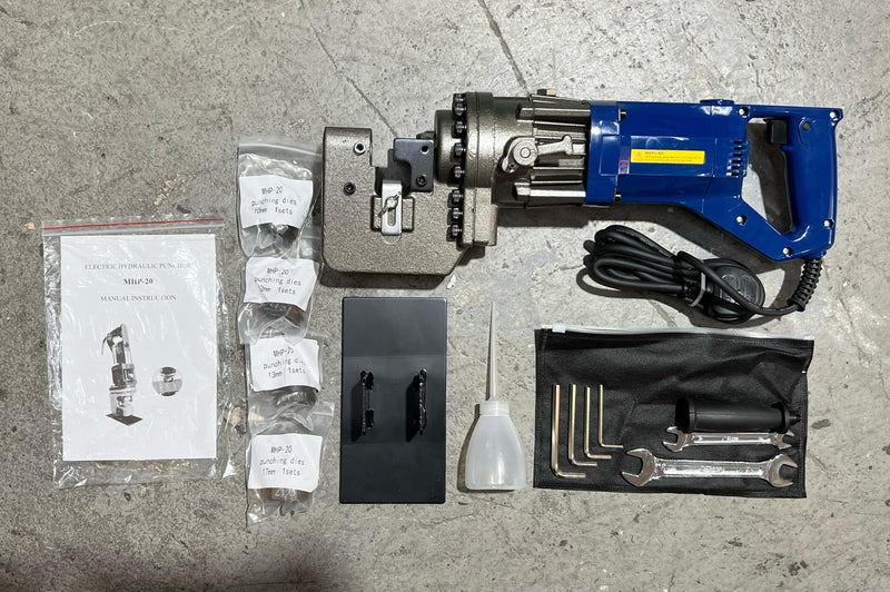 Aiko Electric Hydraulic Puncher MHP-20 C/W 4 Pcs Punch and Die (10-12-13-17MM) | Model: MHP-20-HK Hydraulic Puncher Aiko 