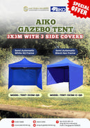 Aiko Gazebo Tent 3X3m With Semi-Automatic White SQ Frame / Black Hex Frame And 3 Side Cover (Blue Canvas) | Model: TENT-3X3M-QD / TENT-3X3M-C-QD Gazebo Tent Aiko 