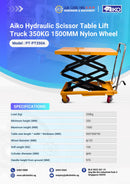 Aiko Hydraulic Scissor Table Lift Truck 350KG 1500MM Nylon Wheel | Model: PT-PT350A Scissor Table Lift Truck Aiko 