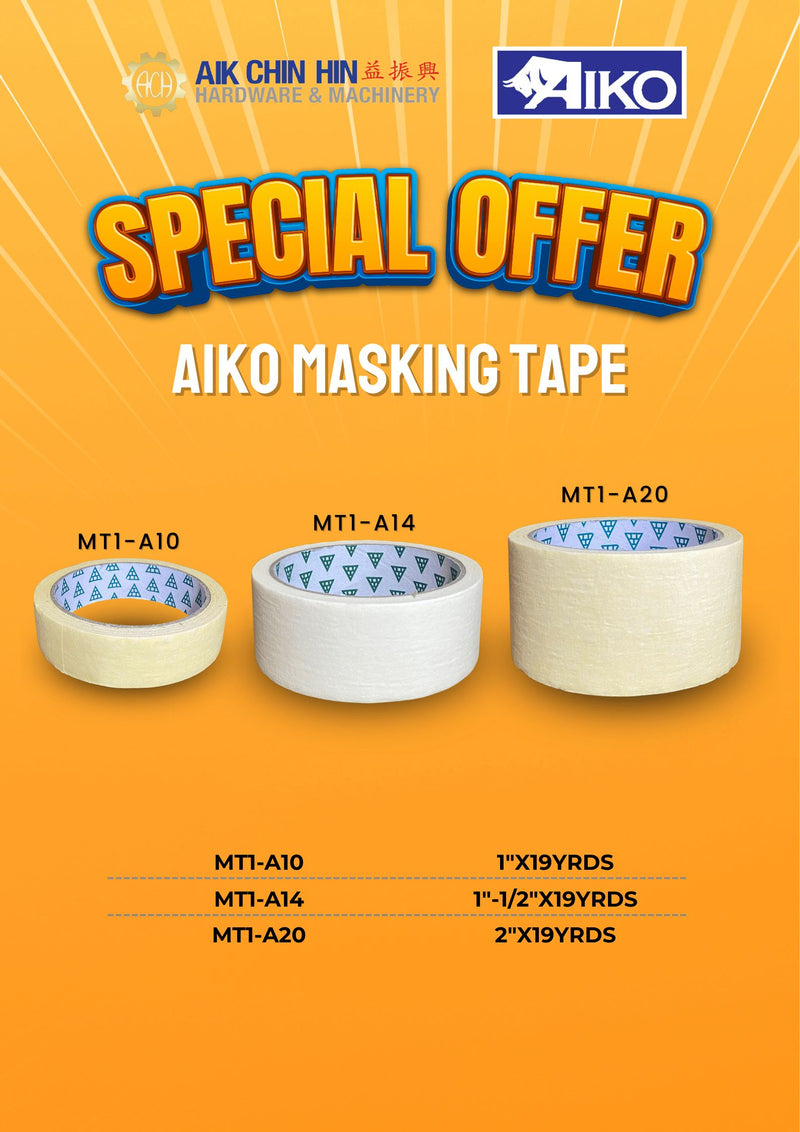 Aiko Masking Tape 1"X19YRDS (72Roll/CTN) | Model: MT1-A10 Masking Tape Aiko 