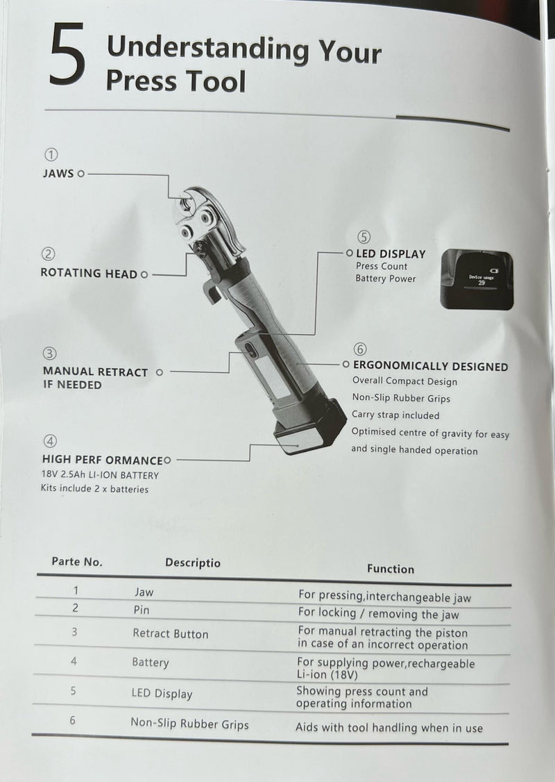 Aiko Stainless Steel Battery 18V Pipe Clamper C/W Jaw M Type 15/22/28 360° Degree Turn | Model: GES-1632+JAW Pipe Clamper Aiko 