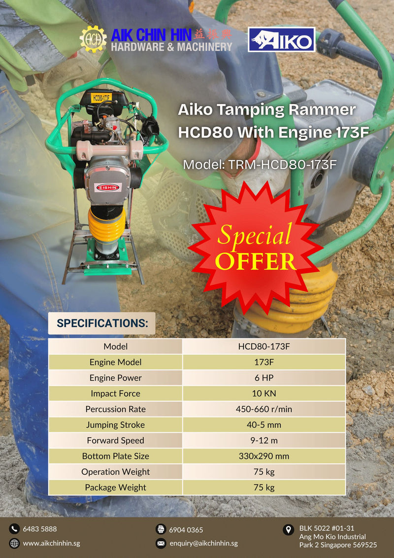 Aiko Tamping Rammer HCD80 With Engine 173F | Model: TRM-HCD80-173F Tamping Rammer Aiko 