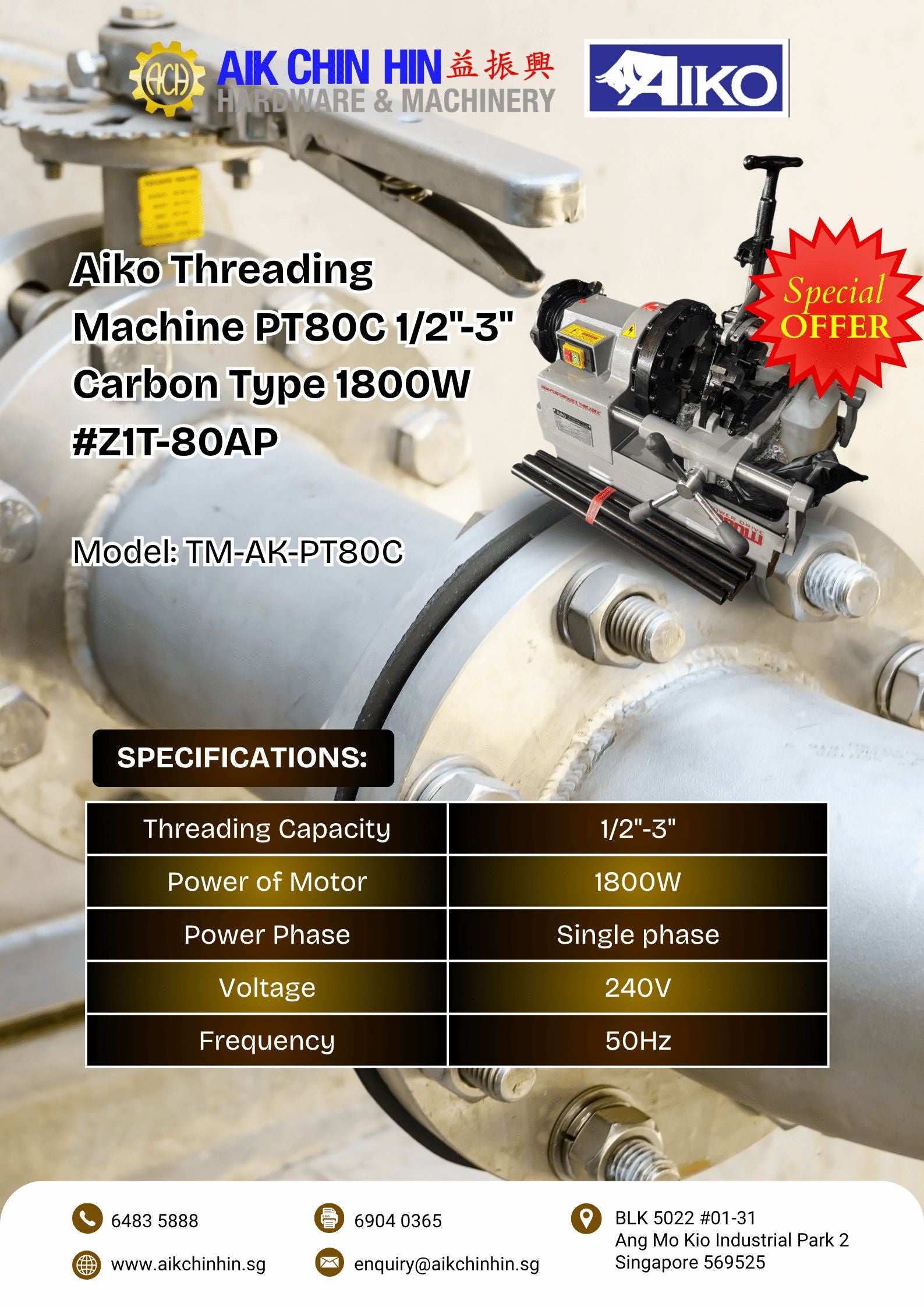 Aiko Threading Machine PT80C 1/2