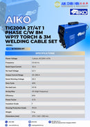 Aiko TIG200A 2T/4T 1 Phase C/W 8M WP17 Torch & 3M Welding Cable Set | Model: W-TIG200A-MY Welding Aiko 