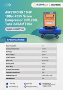 Airstrong 10HP 10Bar 415V Screw Compressor C/W 250L Tank