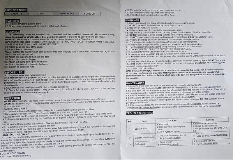 Airstrong 2 Tons Foldable Shop Crane | Model : AM-11241 Shop Crane Airstrong 