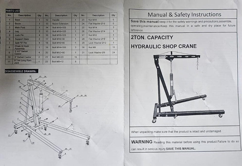 Airstrong 2 Tons Foldable Shop Crane | Model : AM-11241 Shop Crane Airstrong 