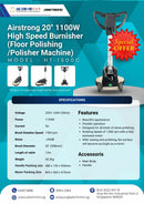 Airstrong 20" 1100W High Speed Burnisher (Floor Polishing /Polisher Machine) | Model : HT-1500C High Speed Burnisher AIRSTRONG 