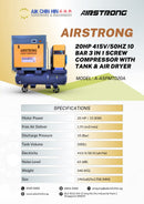 Airstrong 20HP 415V/50Hz 10 Bar 3 in 1 Screw Compressor with Tank & Air Dryer | Model : A-ASPMTD20A Air Compressor Airstrong 