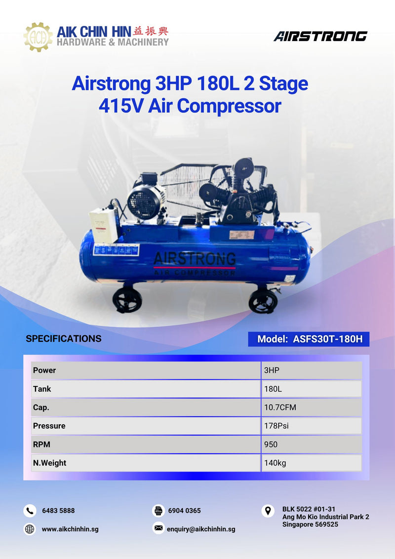 Airstrong 3HP 180L 2 Stage 415V Air Compressor