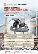 Airstrong 5.5Hp 150L 415V air compressor Model A-H55 with large tank and industrial design, used for high-pressure air applications.