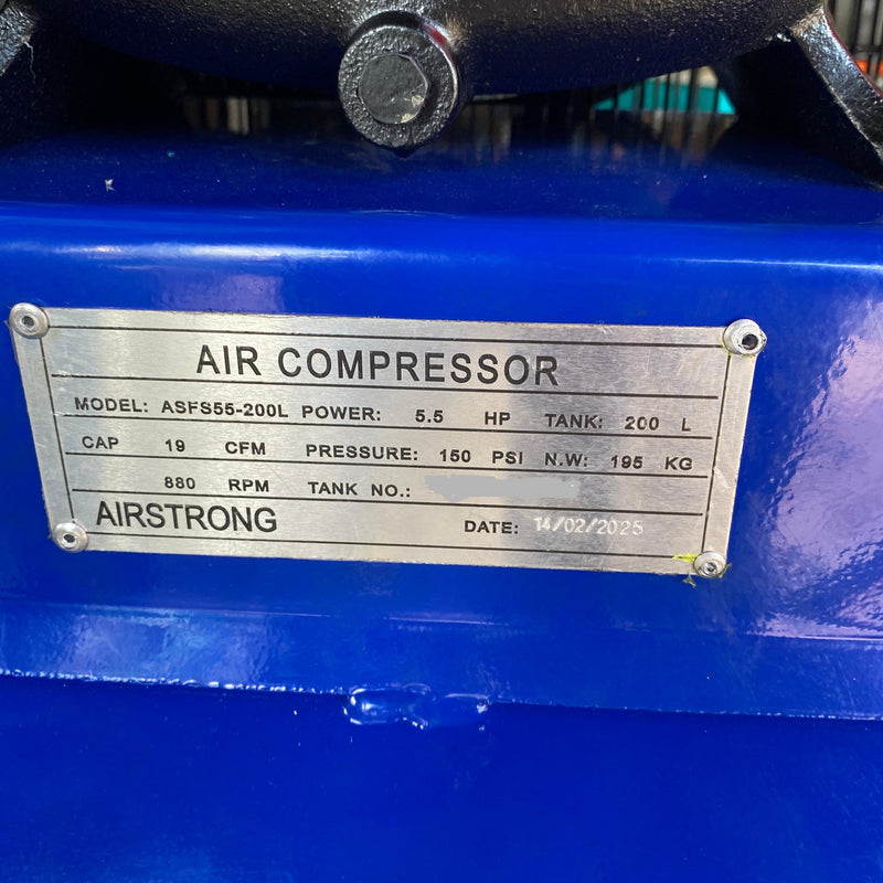 Airstrong 5.5HP 200L Air Compressor 415V 8 Bar : Model : ASFS55-200L Compressor Airstrong 