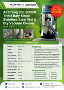 Airstrong 80L 3000W Triple Italy Motor Stainless Steel Wet & Dry Vacuum Cleaner | Model : VC-HT80-3 Wet & Dry Vacuum Cleaner AIRSTRONG 