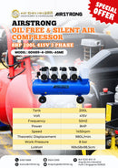 Airstrong 8HP 200L 415V 3 Phase Oil Free & Silent Air Compressor