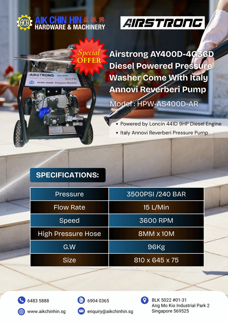 Airstrong AY400D-4G36D Diesel Powered Pressure Washer Come With Italy Annovi Reverberi Pump | Model : HPW-AS400D-AR Pressure Washers Airstrong 