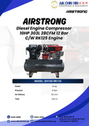 Airstrong Diesel Engine Compressor 10HP 303L 28CFM 12 Bar C/W RK125 Engine | Model : DH100-RK125 Compressor Airstrong 