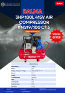 Balma 3HP 100L 415V Air Compressor