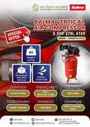 Balma 7.5Hp 270L 415V Vertical Air Compressor | Model : B60/270 VT7.5 Air Compressor Balma 