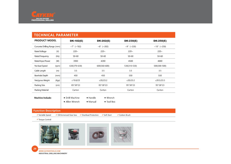 Cayken Diamond Coring Machine 8" (Variable Speed) | Model: DK-202E & DK-250E Diamond Coring Machine Cayken 