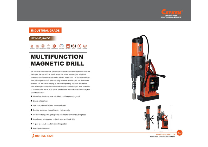 Cayken Magnetic Core Drill KCY-100/4WDO | Model: MD-KCY100/4WDO Magnetic Core Drill Cayken 