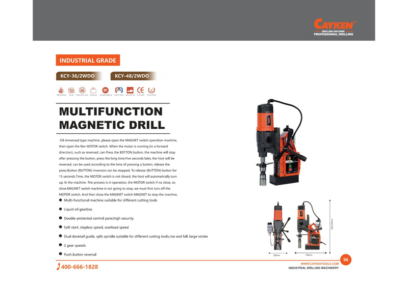 Cayken Magnetic Core Drill KCY-48/2WDO | Model: MD-KCY48/2WDO Magnetic Core Drill Cayken 